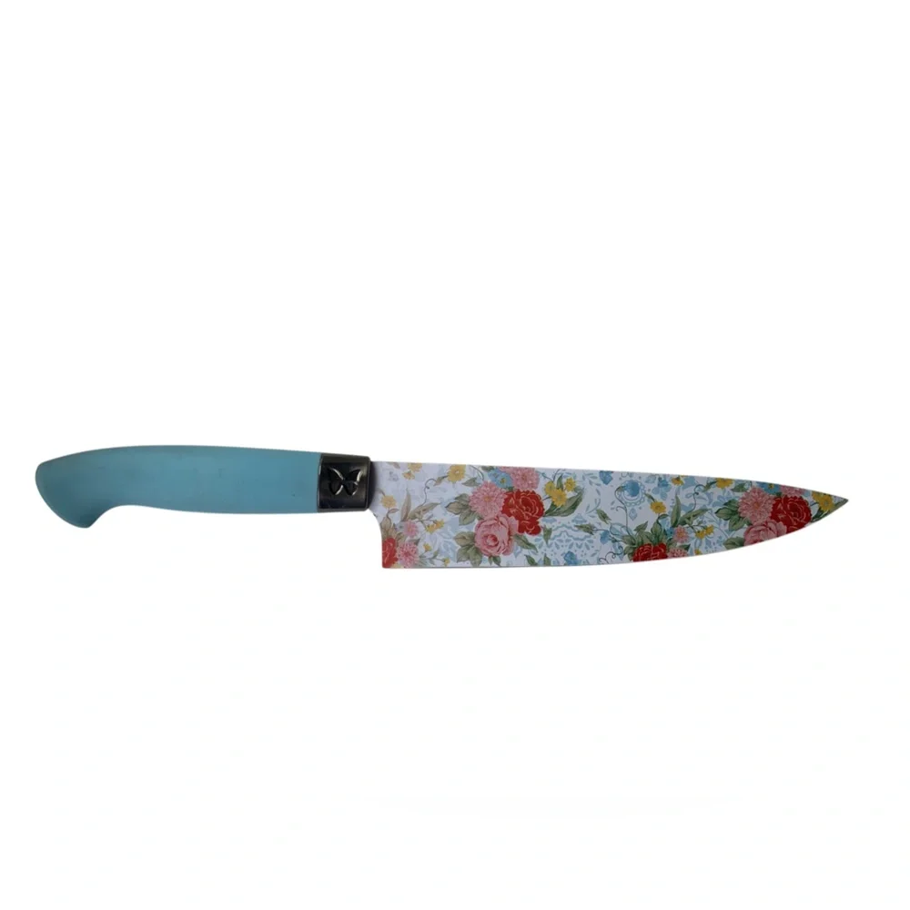 PIONEER WOMAN Floral Chef Knife Blue Handle Kitchen Cooking Cutlery Tool
